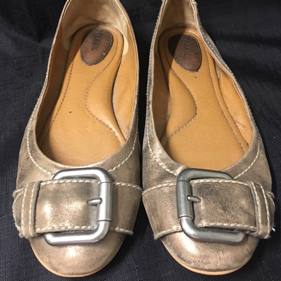 Fossil leather distressed gold ballerina flats 9.5 - Picture 1 of 4